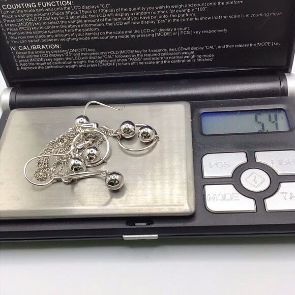 925 Sterling Silver Necklace & Earrings Set Ball Pendant 18" Dangle Hooks - Picture 11 of 11